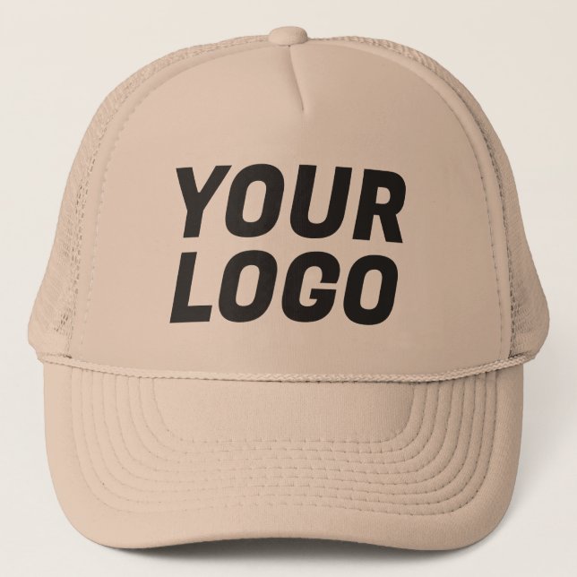 Business Company Logo CUSTOMIZABLE Khaki & Black Trucker Hat (Front)