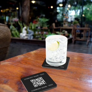 Business company logo name QR code black white Coaster