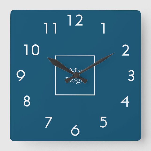 Business company logo ocean blue white square wall clock (Front)