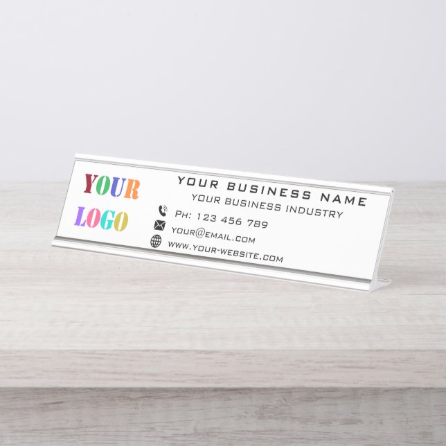 Business Company Logo Office Personalised Desk Name Plate (Front)
