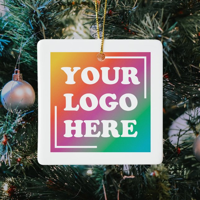 Business Company Logo Promo Christmas Ceramic Ornament (Creator Uploaded)