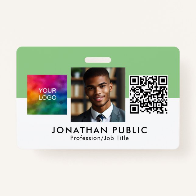 Business Company Logo QR Code Employee Modern ID ID Badge (Front)