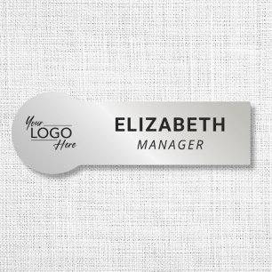 Business Company Logo Silver Name Tag