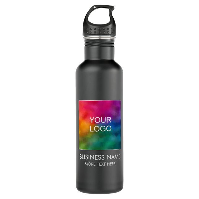 Business Company Logo Simple Custom Template Black 710 Ml Water Bottle (Front)