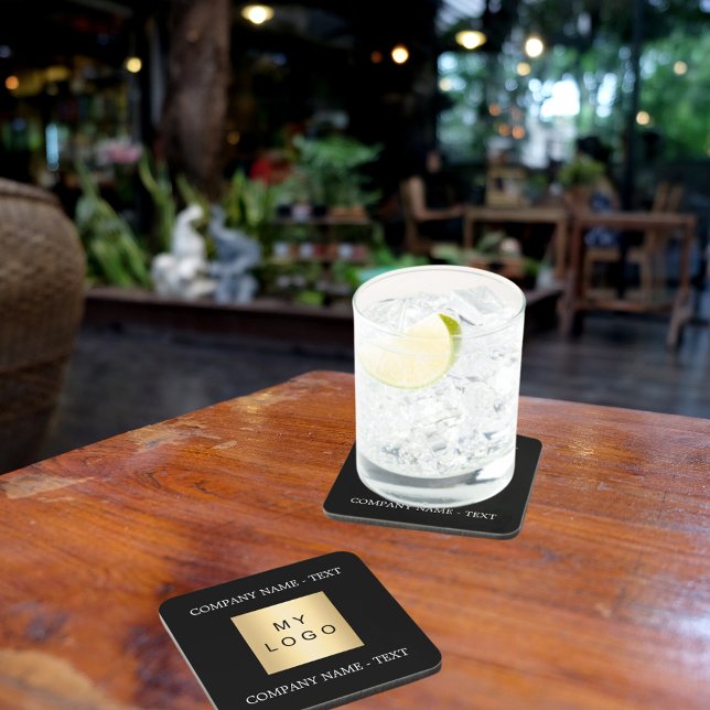 Business company logo text slogan black white coaster (Creator Uploaded)