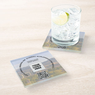 Business Conference Your Photo Logo QR Code  Glass Coaster