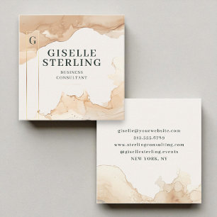 Business Consultant Beige Watercolor Gold Foil Square Business Card