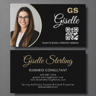 Business Consultant Black Gold Photo QR Code  Business Card