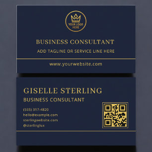 Business Consultant Blue Gold Logo QR Code Card
