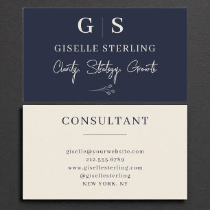 Business Consultant Elegant Navy Blue Cream Business Card