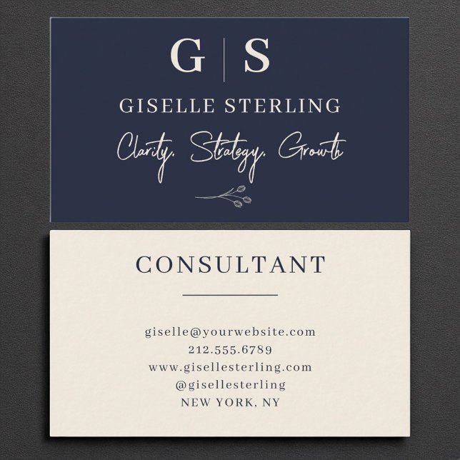 Business Consultant Elegant Navy Blue Cream Business Card (Creator Uploaded)