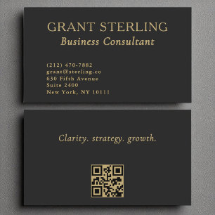 Business Consultant Minimalist Black Gold QR Code Business Card