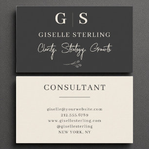 Business Consultant Monogram Elegant Black Cream Business Card
