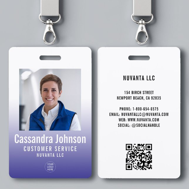 Business Corporate Blue Gradient Employee ID Photo ID Badge (company corporate business employee photo id badge template blue gradient modern minimalist simple)