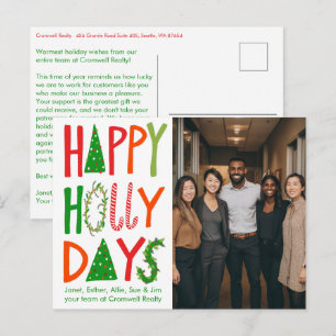 Business Corporate Christmas Holiday CUSTOM Photo Postcard