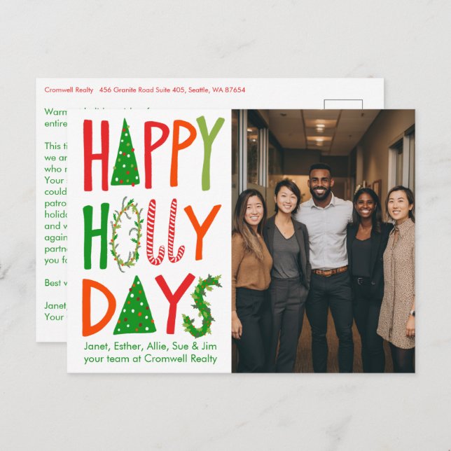 Business Corporate Christmas Holiday CUSTOM Photo  Postcard (Front/Back)
