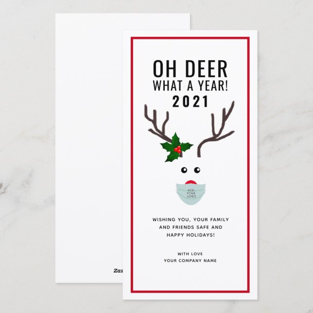 Business Corporate Christmas Reindeer Logo Holiday Card (Front/Back)