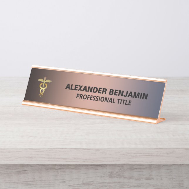 Business Corporate Employee Gold Professional Desk Name Plate (Front)