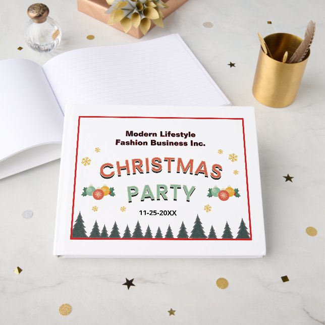  Business Corporate Fun Christmas Party Custom Guest Book (Front Open)