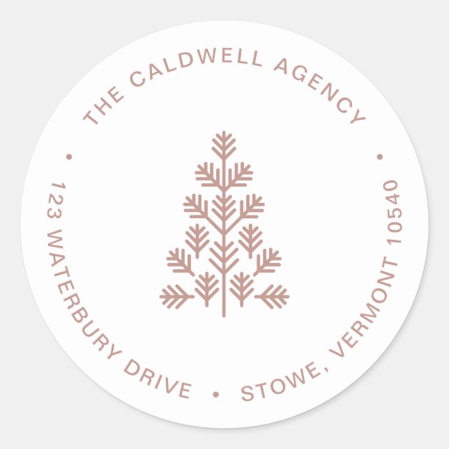 Business Corporate Holiday Dusty Rose Address Classic Round Sticker (Front)