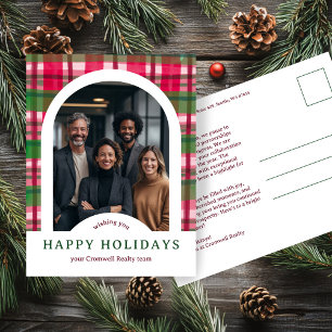 Business Corporate Holiday Plaid CUSTOM Arch PHOTO Postcard