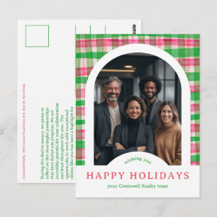 Business Corporate Holiday Plaid CUSTOM Arch PHOTO Postcard