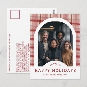 Business Corporate Holiday Plaid CUSTOM Arch PHOTO Postcard