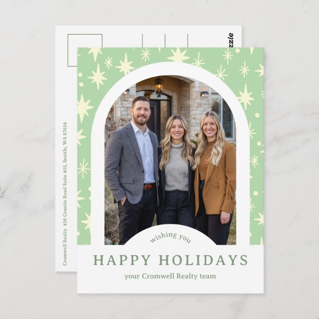 Business Corporate Holiday Stars CUSTOM Arch PHOTO Postcard (Front/Back)