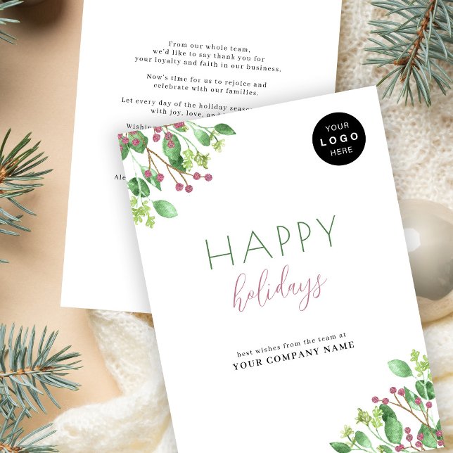 Business corporate LOGO Happy Holidays non-photo Holiday Card (Creator Uploaded)