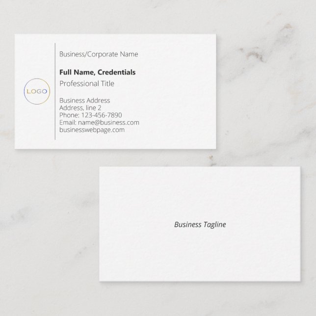 Business Corporate Logo Simple Black White Elegant Business Card (Front/Back)