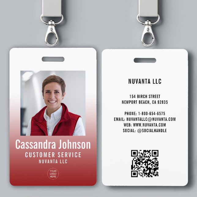 Business Corporate Red Gradient Employee ID Photo ID Badge (company corporate business employee photo id badge template red gradient modern minimalist simple)