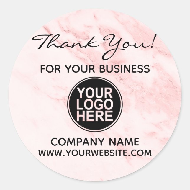 Business Corporate Thank You Custom Logo Marble Classic Round Sticker (Front)