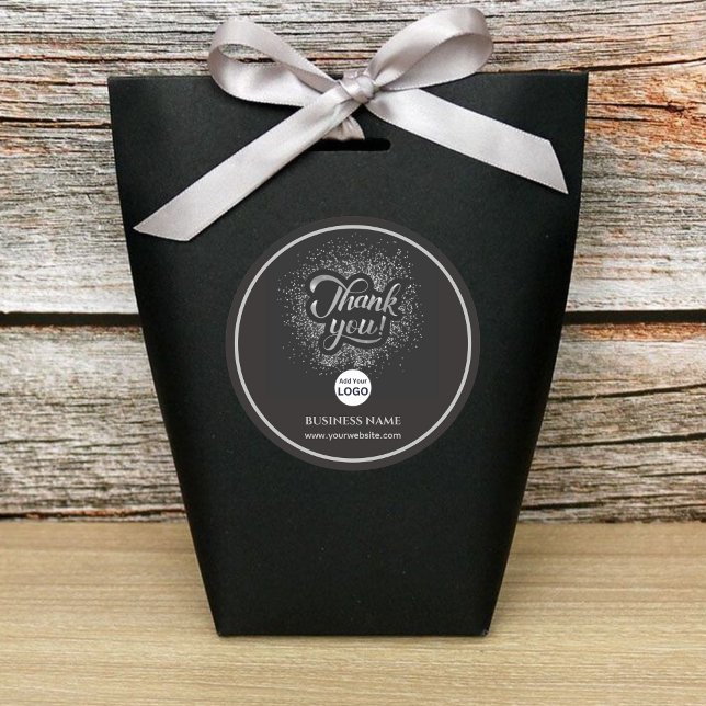 Business Corporate Thank You Silver | Add LOGO Classic Round Sticker (Creator Uploaded)
