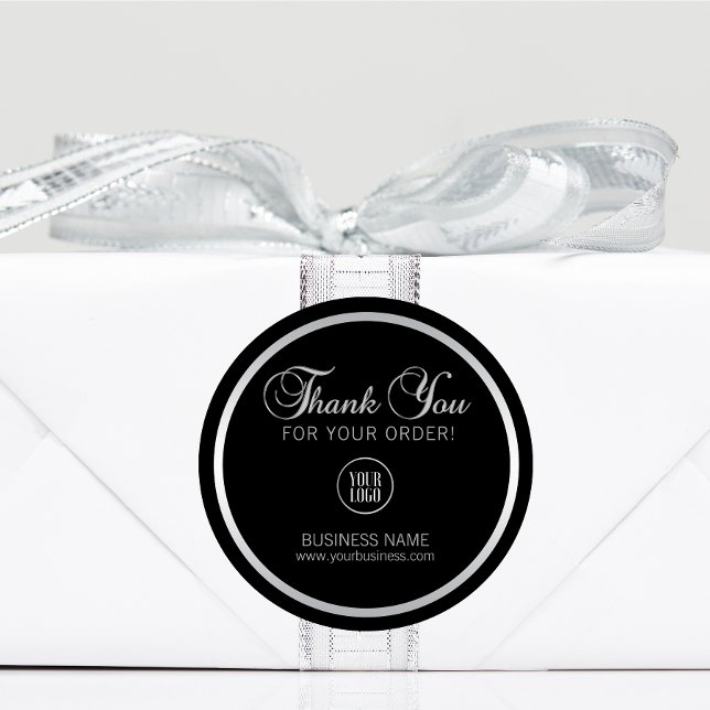 Business Corporate Thank You Silver | Add LOGO Classic Round Sticker (Creator Uploaded)