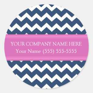 Business Custom Company Name Blue Pink Chevron Classic Round Sticker