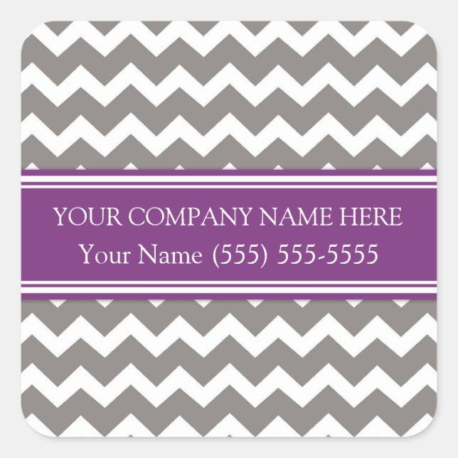 Business Custom Company Name Plum Grey Chevron Square Sticker (Front)