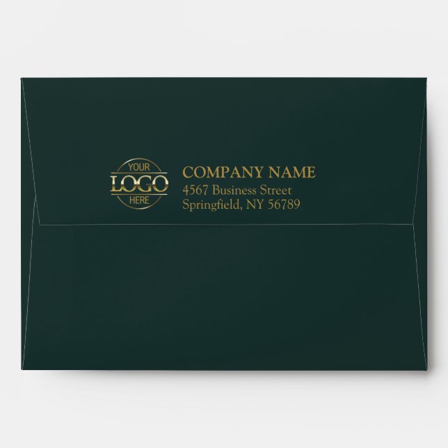 Business Custom Logo Gold Green Return Address Envelope (Back (Top Flap))