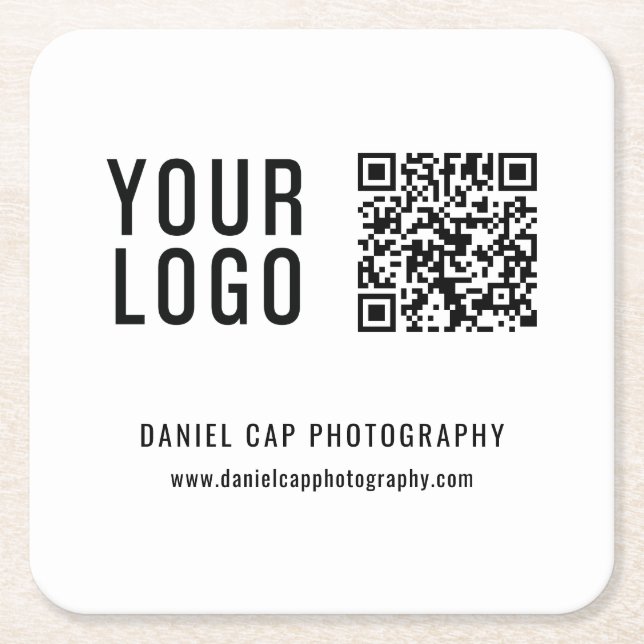 Business Custom Logo QR Code Square Paper Coaster (Front)