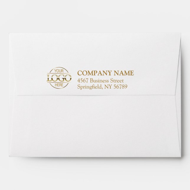 Business Custom Logo White Gold Return Address Envelope (Back (Top Flap))