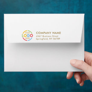Business Custom Logo White Gold Return Address Envelope