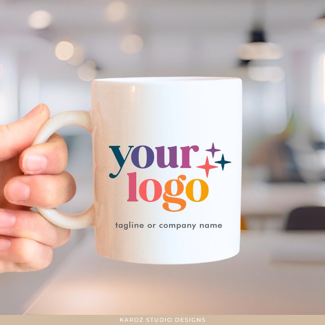 Business Custom Minimal Logo Mug (11 oz Mug is shown. Customize it with your logo and text; you can add color to the inside. )