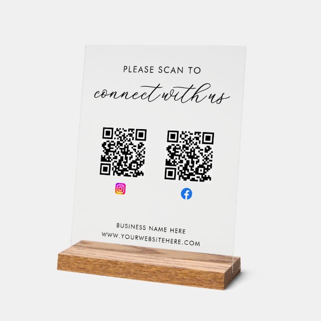 Business Custom QR Code Acrylic Sign (Angle)