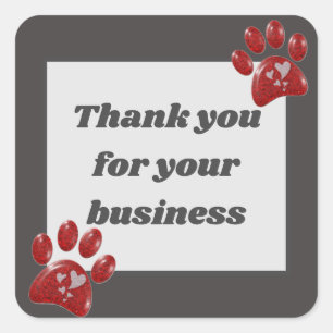 Business Customer Thank You Bright Red Paw Print Square Sticker