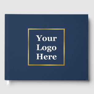 Business Dark Blue and Gold Elegant Your Logo Here Guest Book