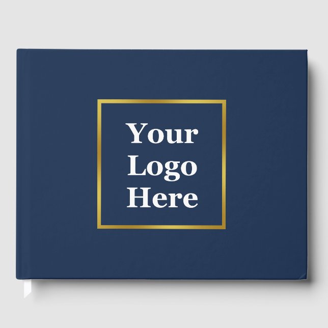Business Dark Blue and Gold Elegant Your Logo Here Guest Book (Front)