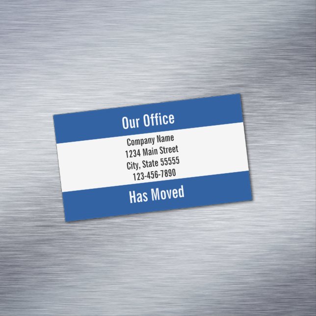 Business Dark Blue and White Moving Announcement Magnetic Business Card (In Situ)