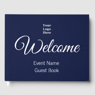 Business Dark Blue and White Your Logo Here Guest Book