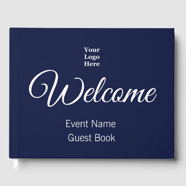 Business Dark Blue and White Your Logo Here Guest Book (Front)