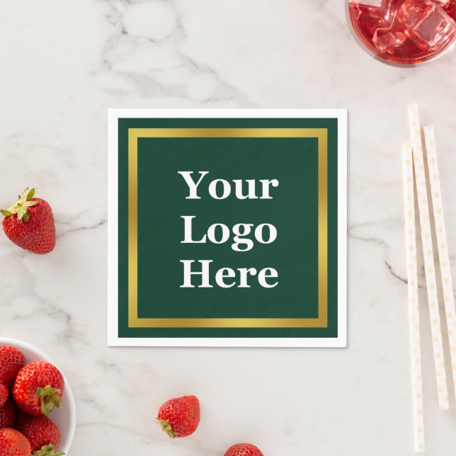 Business Dark Green White and Gold Your Logo Here Napkin (Insitu)