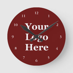 Business Dark Red & White Template Your Logo Here Round Clock
